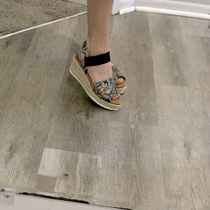 Anne Klein Snakeskin Wedges with Black Strap